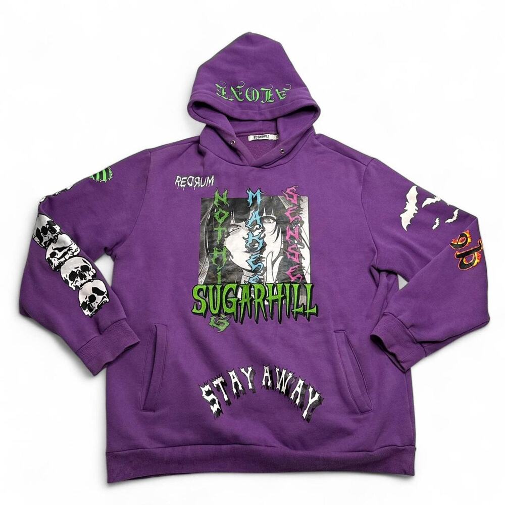 Sugarhill Purple Anime Skull Graphic Hoodie Size 3XL Streetwear